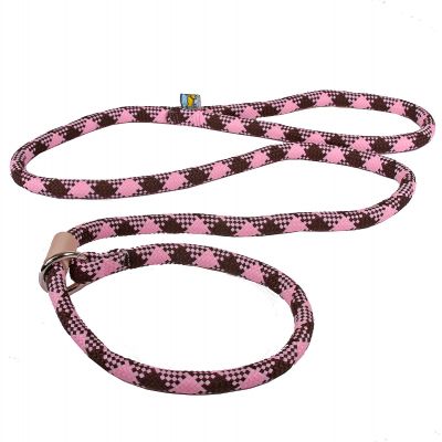 Pink & Brown Plaid Round Braided Rope Slip Lead 3/4" x 5ft