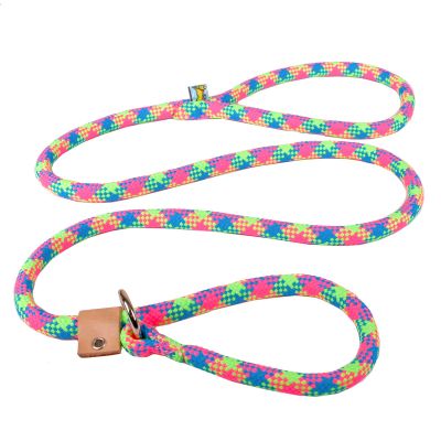 Pink, Yellow & Blue Plaid Round Braided Rope Slip Lead 3/4" x 5ft